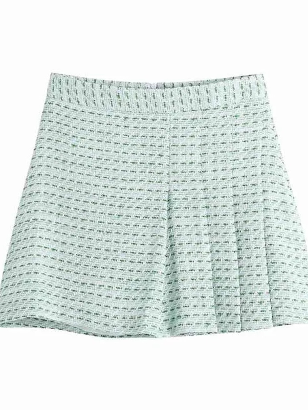 NWT Zara - Green and White Tweed Pleated Mini Skirt - Picture 3 of 6